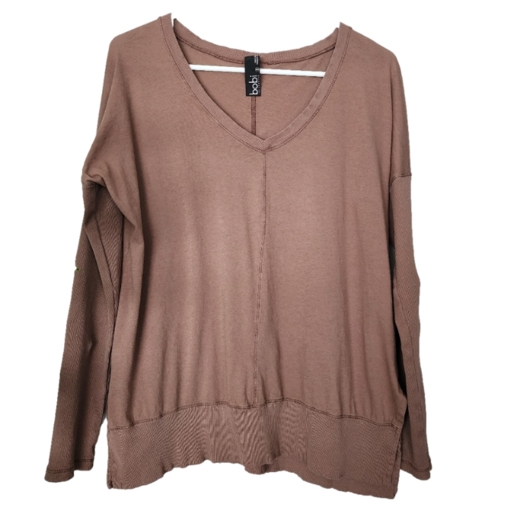 𝅺BOBI Los Angeles brown long sleeve t-shirt v neck